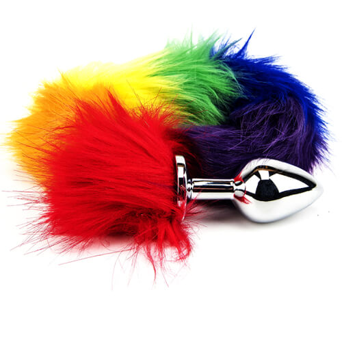 Regenbogen Schwanz Analplug mit Fell - Furry Fantasy - Produktabbildung 4 - Vibrava Shop